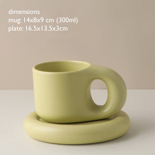 Auramma Collections Avant Basic Plain Matte Matcha Green Round Chubby Mug Plate Set
