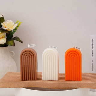 Auramma Collections Avant Basic Modern Arch Shaped Layering Stripe Coffee White Nude Pink Orange Scented Candle