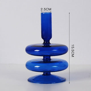 Auramma Collections Avant Basic Popular Modern Blue Clear Funky Layer Gourd Shaped Candle Dried Flower Holder