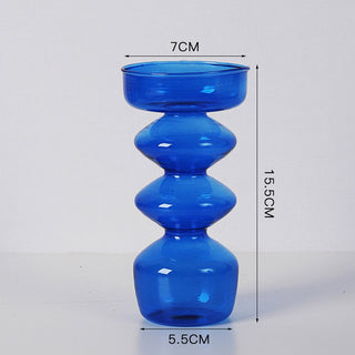 Auramma Collections Avant Basic Popular Modern Blue Clear Funky Layer Gourd Shaped Candle Dried Flower Holder