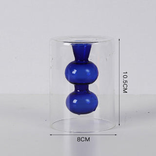Auramma Collections Avant Basic Popular Modern Blue Clear Funky Layer Gourd Shaped Candle Dried Flower Holder