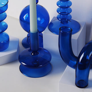Auramma Collections Avant Basic Popular Modern Blue Clear Funky Layer Gourd Shaped Candle Dried Flower Holder