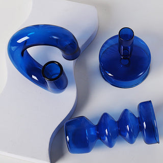 Auramma Collections Avant Basic Popular Modern Blue Clear Funky Layer Gourd Shaped Candle Dried Flower Holder