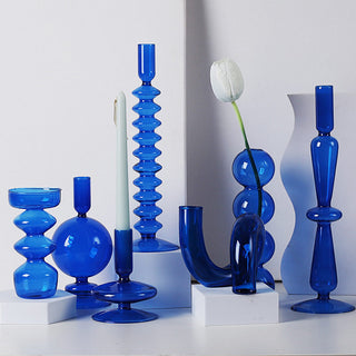 Auramma Collections Avant Basic Popular Modern Blue Clear Funky Layer Gourd Shaped Candle Dried Flower Holder