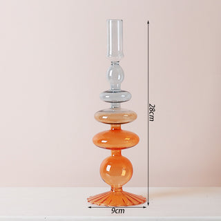 Auramma Collections Avant Basic Modern Clear Gradient Color Pink Purple Light Blue Orange Brown Bubble Gourd Shaped Mermaid Tail Candle Dried Flower Holder