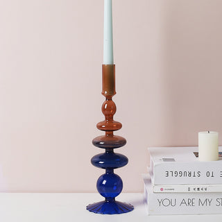 Auramma Collections Avant Basic Modern Clear Gradient Color Pink Purple Light Blue Orange Brown Bubble Gourd Shaped Mermaid Tail Candle Dried Flower Holder