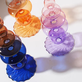 Auramma Collections Avant Basic Modern Clear Gradient Color Pink Purple Light Blue Orange Brown Bubble Gourd Shaped Mermaid Tail Candle Dried Flower Holder