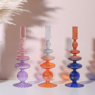 Auramma Collections Avant Basic Modern Clear Gradient Color Pink Purple Light Blue Orange Brown Bubble Gourd Shaped Mermaid Tail Candle Dried Flower Holder