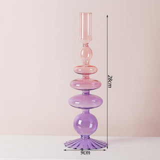 Auramma Collections Avant Basic Modern Clear Gradient Color Pink Purple Light Blue Orange Brown Bubble Gourd Shaped Mermaid Tail Candle Dried Flower Holder