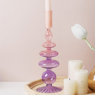 Auramma Collections Avant Basic Modern Clear Gradient Color Pink Purple Light Blue Orange Brown Bubble Gourd Shaped Mermaid Tail Candle Dried Flower Holder