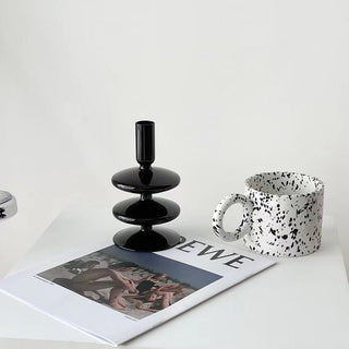 Auramma Collections Avant Basic Modern Solid Black Glossy Funky Layer Gourd Shaped Candle Dried Flower Holder