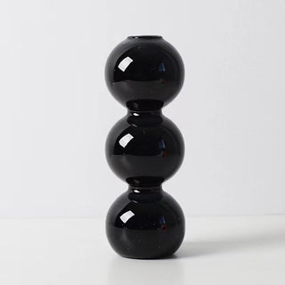 Auramma Collections Avant Basic Modern Solid Black Glossy Funky Layer Gourd Shaped Candle Dried Flower Holder