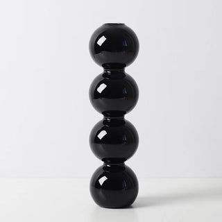Auramma Collections Avant Basic Modern Solid Black Glossy Funky Layer Gourd Shaped Candle Dried Flower Holder