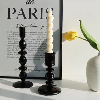 Auramma Collections Avant Basic Modern Solid Black Glossy Funky Layer Gourd Shaped Candle Dried Flower Holder