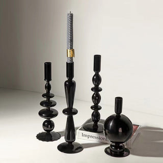 Auramma Collections Avant Basic Modern Solid Black Glossy Funky Layer Gourd Shaped Candle Dried Flower Holder