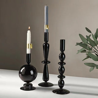 Auramma Collections Avant Basic Modern Solid Black Glossy Funky Layer Gourd Shaped Candle Dried Flower Holder