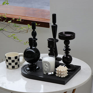 Auramma Collections Avant Basic Modern Solid Black Glossy Funky Layer Gourd Shaped Candle Dried Flower Holder