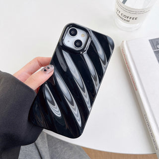 Auramma Collections Avant Basic Plain Black Khaki Cream White Lavender Purple Wine Red Green Glossy 3D Silk Wavy Texture Look Soft TPU Case iPhone 16 15 14 13 12 11 Pro Max Plus