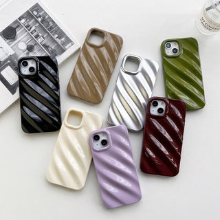 Auramma Collections Avant Basic Plain Black Khaki Cream White Lavender Purple Wine Red Green Glossy 3D Silk Wavy Texture Look Soft TPU Case iPhone 16 15 14 13 12 11 Pro Max Plus