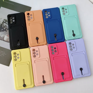 Auramma Collections Avant Basic Plain Color Black Blue Orange Mint Nude Pink Yellow Purple Push Cardholder Soft TPU Case Samsung Galaxy S21 S20 Ultra Plus FE A82 A72 A52 A51 A22 A21 A12