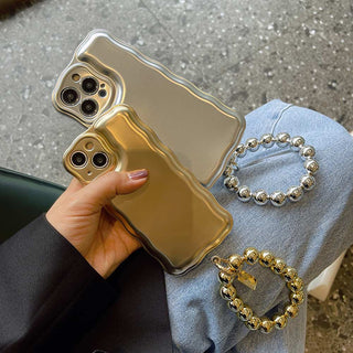 Auramma Collections Avant Basic Plain Gold Silver Wavy Cushion Style Soft TPU Case iPhone 15 14 13 12 11 Pro Max Plus
