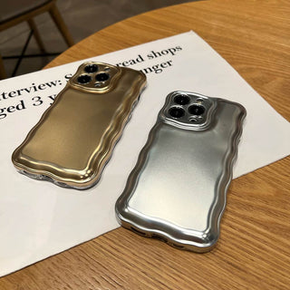 Auramma Collections Avant Basic Plain Gold Silver Wavy Cushion Style Soft TPU Case iPhone 15 14 13 12 11 Pro Max Plus