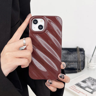 Auramma Collections Avant Basic Plain Black Khaki Cream White Lavender Purple Wine Red Green Glossy 3D Silk Wavy Texture Look Soft TPU Case iPhone 16 15 14 13 12 11 Pro Max Plus