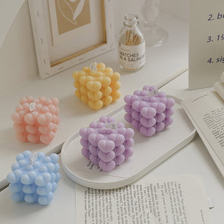 Auramma Collections Avant Basic Popular Modern Pastel Color Purple Blue Pink Yellow White Green Nude Heart Rubik Rubix Cube Scented Candle