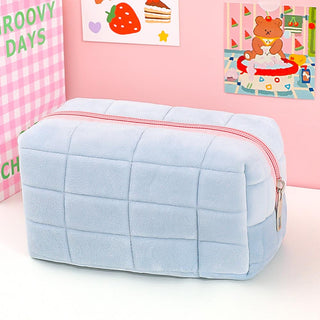 Auramma Collections Avant Basic Puffy Soft White Pink Blue Pillow Pen Brush Makeup Travel Bag Organizer