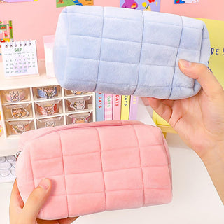 Auramma Collections Avant Basic Puffy Soft White Pink Blue Pillow Pen Brush Makeup Travel Bag Organizer
