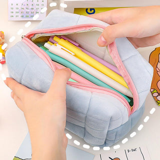 Auramma Collections Avant Basic Puffy Soft White Pink Blue Pillow Pen Brush Makeup Travel Bag Organizer