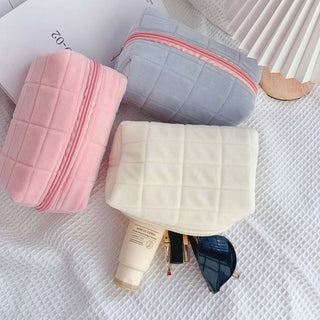 Auramma Collections Avant Basic Puffy Soft White Pink Blue Pillow Pen Brush Makeup Travel Bag Organizer