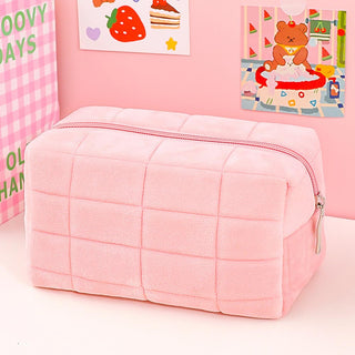 Auramma Collections Avant Basic Puffy Soft White Pink Blue Pillow Pen Brush Makeup Travel Bag Organizer