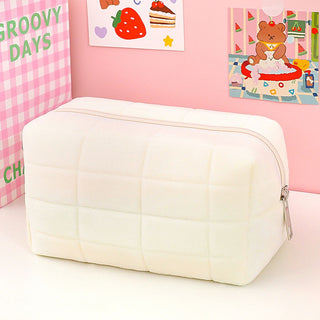 Auramma Collections Avant Basic Puffy Soft White Pink Blue Pillow Pen Brush Makeup Travel Bag Organizer