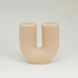Auramma Collections Avant Basic Simple U Shaped Stripe Finish Danish Pastel Milk Tea Color White Rose Scented Candle
