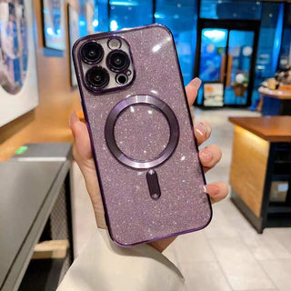 Auramma Collections Beautiful Glitter Pink Purple Silver Black Blue Gold MagSafe Wireless Charging Case iPhone 16 15 14 13 12 11 Pro Max Plus