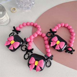 Auramma Collections Black Super Big XXL Pink Ribbon Bow Matching Beaded Charm Soft TPU Case AirPods 1 2 3 Pro