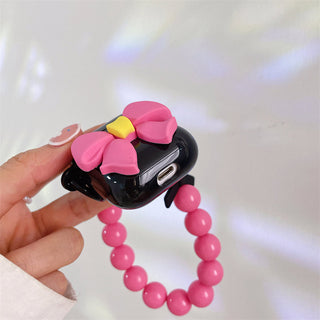 Auramma Collections Black Super Big XXL Pink Ribbon Bow Matching Beaded Charm Soft TPU Case AirPods 1 2 3 Pro