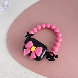 Auramma Collections Black Super Big XXL Pink Ribbon Bow Matching Beaded Charm Soft TPU Case AirPods 1 2 3 Pro