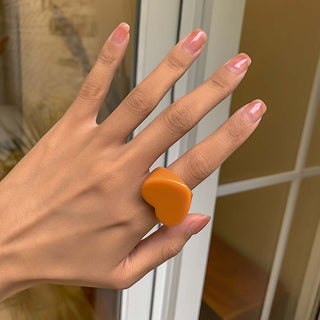 Auramma Collections Bold Color Block Yellow Blue Orange Red Green Clear Pink Statement Big Heart Shaped Rings