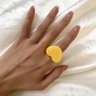 Auramma Collections Bold Color Block Yellow Blue Orange Red Green Clear Pink Statement Big Heart Shaped Rings