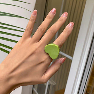 Auramma Collections Bold Color Block Yellow Blue Orange Red Green Clear Pink Statement Big Heart Shaped Rings