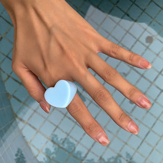 Auramma Collections Bold Color Block Yellow Blue Orange Red Green Clear Pink Statement Big Heart Shaped Rings