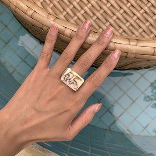 Auramma Collections Bold Color Block Yellow Blue Orange Red Green Clear Pink Khaki Beige Statement Big Brick Rectangle Shaped Rings