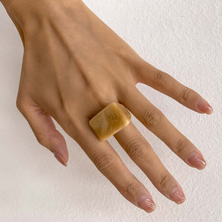Auramma Collections Bold Color Block Yellow Blue Orange Red Green Clear Pink Khaki Beige Statement Big Brick Rectangle Shaped Rings