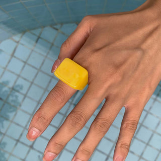 Auramma Collections Bold Color Block Yellow Blue Orange Red Green Clear Pink Khaki Beige Statement Big Brick Rectangle Shaped Rings
