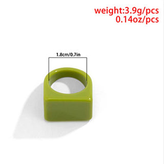 Auramma Collections Bold Color Block Yellow Blue Orange Red Green Clear Pink Khaki Beige Statement Big Brick Rectangle Shaped Rings