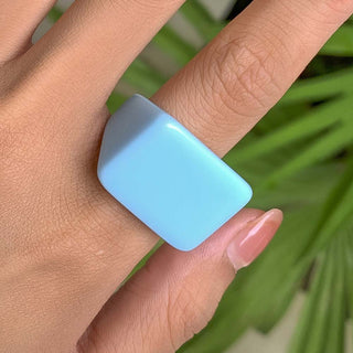 Auramma Collections Bold Color Block Yellow Blue Orange Red Green Clear Pink Khaki Beige Statement Big Brick Rectangle Shaped Rings