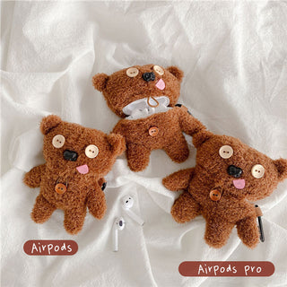 Auramma Collections Cute Brown Furry Cozy Tongue Out Derpy Teddy Bear AirPods 1 2 Pro Case