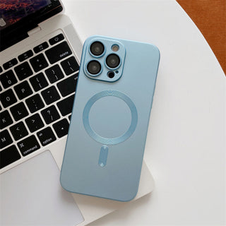 Auramma Collections Classy Matte Metallic Solid Color Black Grey Silver Purple Green Blue Pink MagSafe Soft Case iPhone 14 13 12 Pro Max Plus